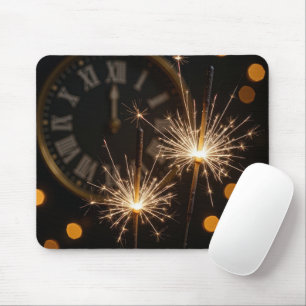 New Year Sparklers and Midnight Clock Mouse Pad