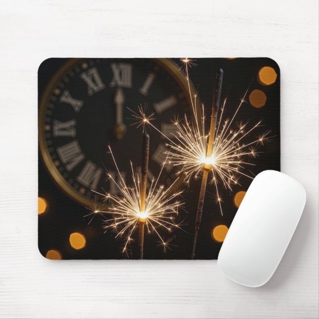 New Year Sparklers and Midnight Clock Mouse Pad (With Mouse)
