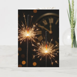 New Year Sparklers With Countdown Clock Card