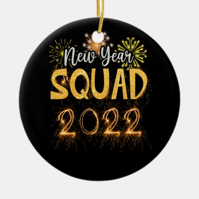 New Year Squad 2022 Family Matching Pyjamas Ceramic Ornament (Front)