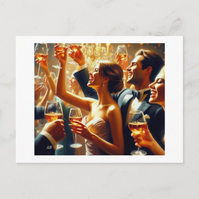 New Year Toast With Friends,  Postcard (Front)