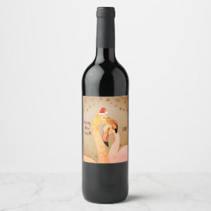 New Year Wine Label Flamingo Birds