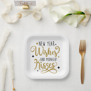 New Year Wishes and Midnight Kisses Paper Plate