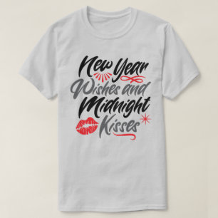 new year wishes and midnight kisses script grey T-Shirt