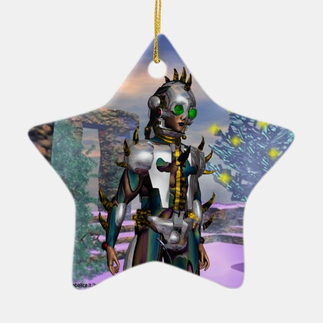 NEW YEAR'EVE OF A CYBORG  Blue Sapphire Star Ceramic Ornament (Front)