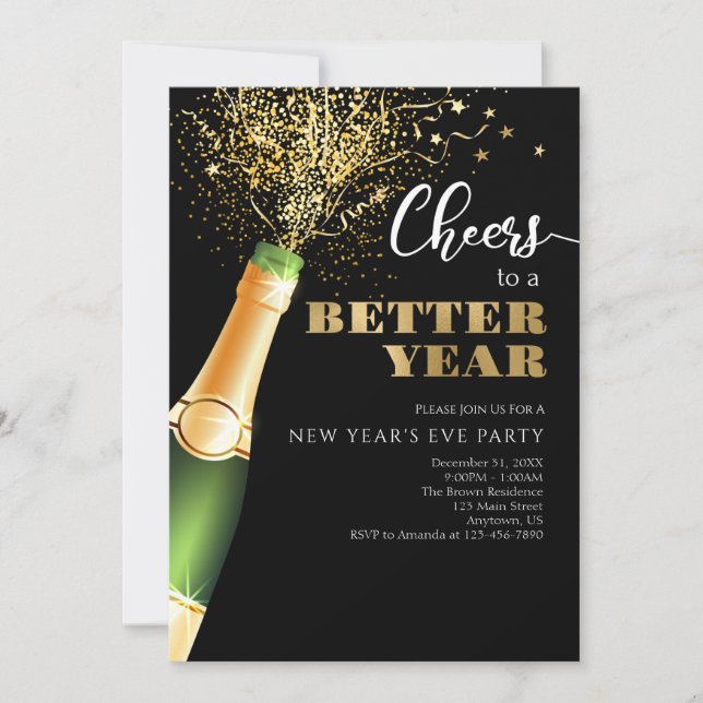 New Year's 2020-2021 Cheers To A Better Year Invitation (Front)