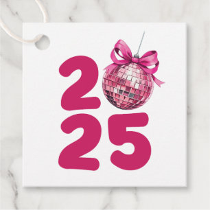 New Year's 2025 Gift Tag, Pink Disco Ball Favour Tags
