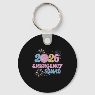 New Years 2026 Eve Emergency Squad Disco Ball Fire Keychain