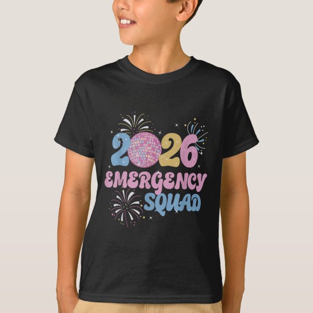 New Years 2026 Eve Emergency Squad Disco Ball Fire T-Shirt (Front)