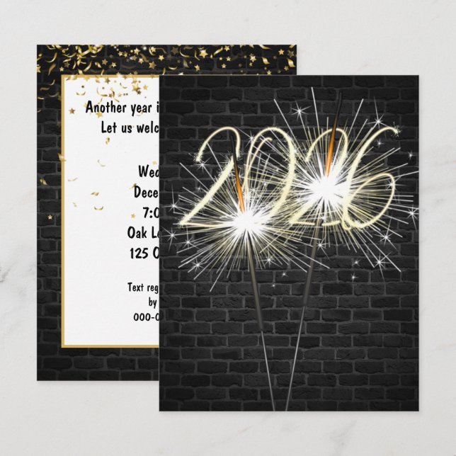 New Years 2026 Party Sparklers Invitation (Front/Back)