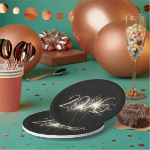 New Years 2026 Party Sparklers Paper Plate