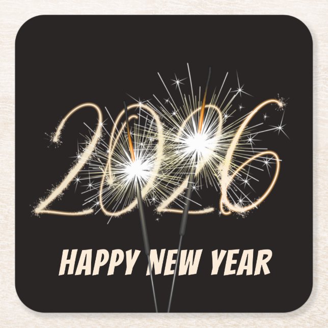 New Years 2026 Party Sparklers Square Paper Coaster (Front)