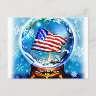 New Year's American Flag in Snow Globe Holiday Postcard