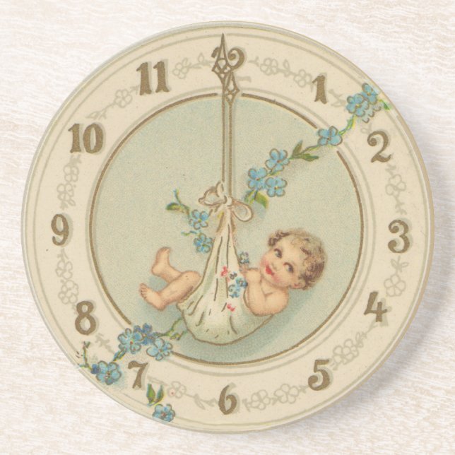 New Years Baby Vintage Clock Coaster (Front)