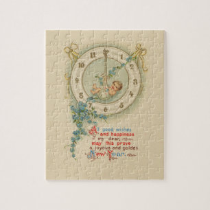 New Years Baby Vintage Clock Jigsaw Puzzle