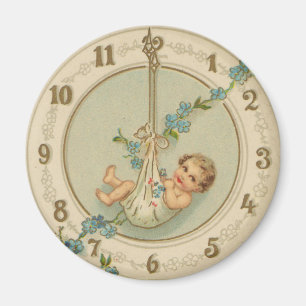 New Years Baby Vintage Clock Magnet