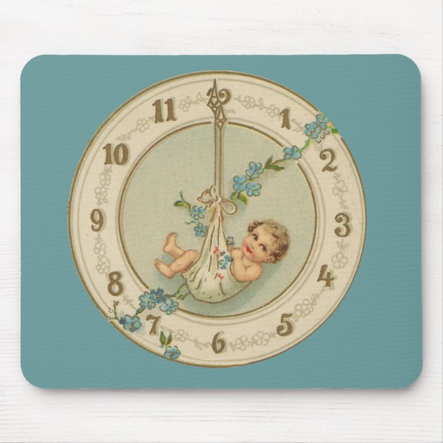 New Years Baby Vintage Clock Mouse Pad (Front)