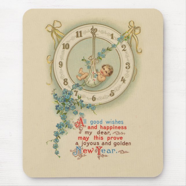 New Years Baby Vintage Clock Mouse Pad (Front)