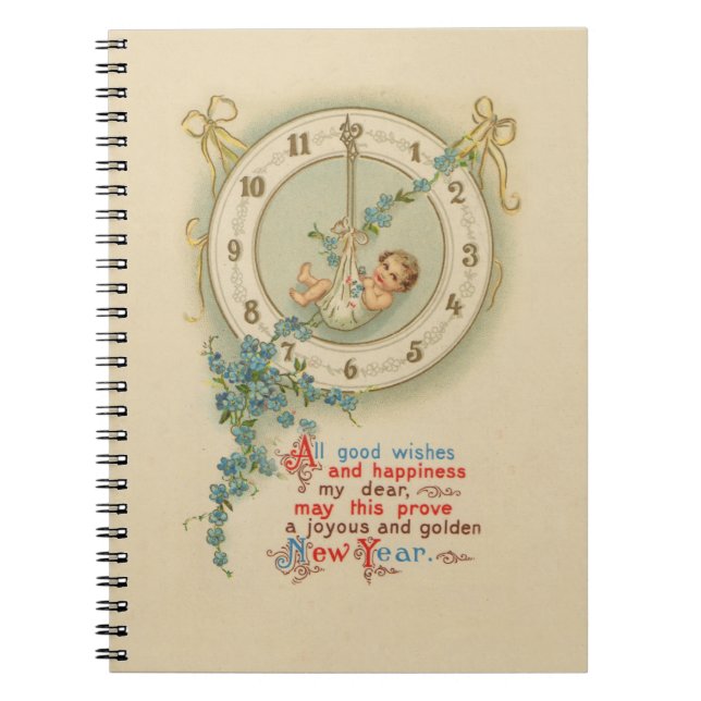New Years Baby Vintage Clock Notebook (Front)