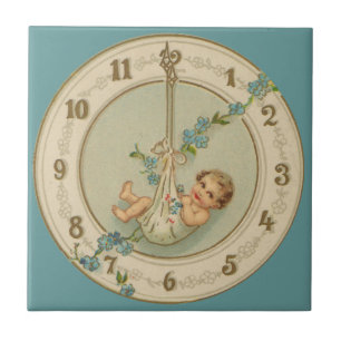 New Years Baby Vintage Clock Tile