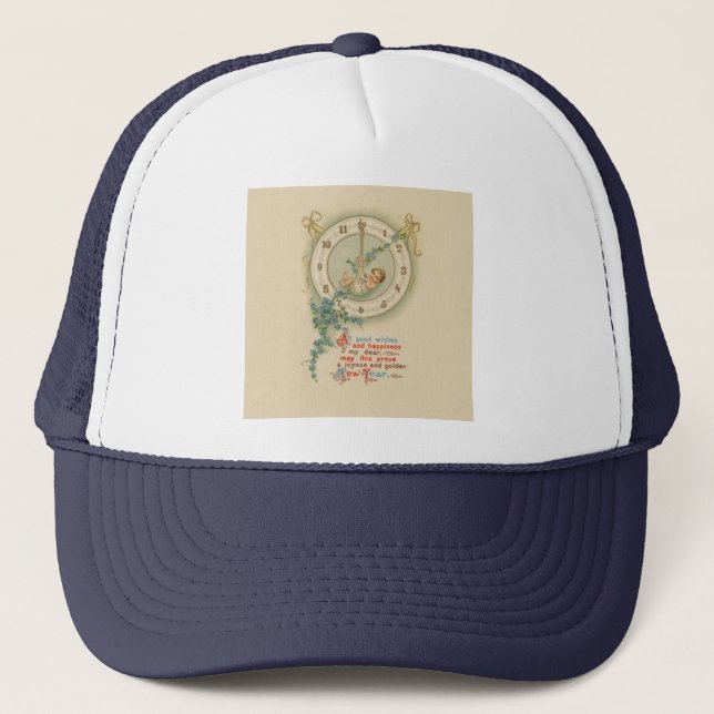 New Years Baby Vintage Clock Trucker Hat (Front)