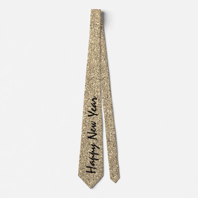 New Years Black and Gold Glitter Sparkle Party Tie (Front)
