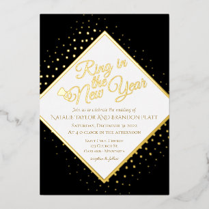 New Years Black And Gold Glitter Wedding  Foil Inv