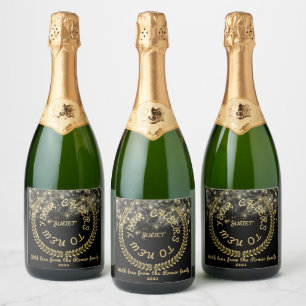 New Year's black gold fireworks Food and Beverage Sparkling Wine Label