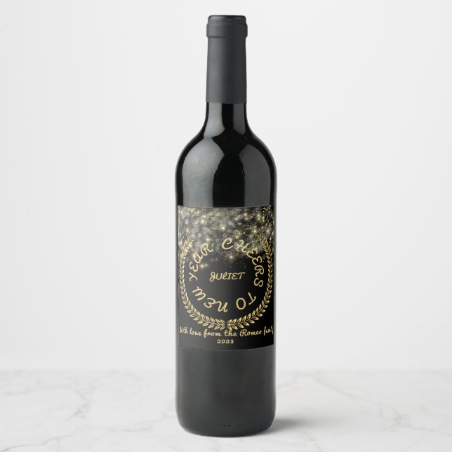 New Year's black gold fireworks Wine Label (Front)