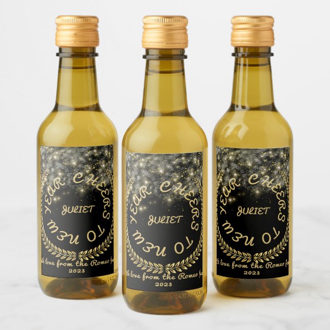 New Year's black gold Food and Beverage Label Set (Bottles)