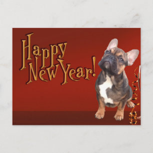 New Year's Card French Bulldog Postcard