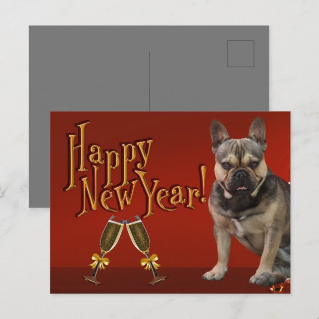 New Year's Card French Bulldog Postcard (Front/Back)