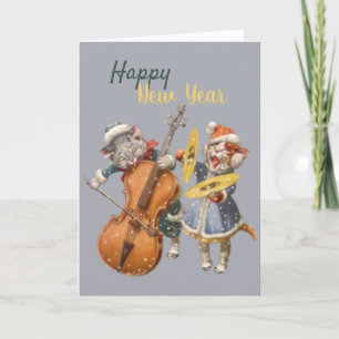 New Years Cats Folded Greeting Card