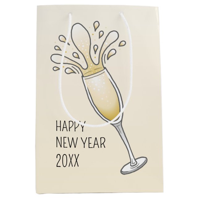 New Years Champagne Glass Medium Gift Bag (Front)