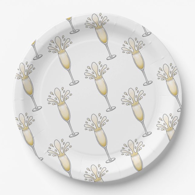 New Years Champagne Glass Paper Plate (Front)