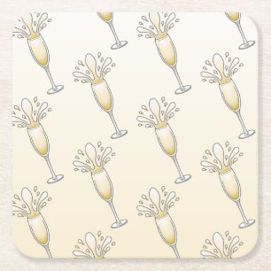 New Years Champagne Glass Square Paper Coaster