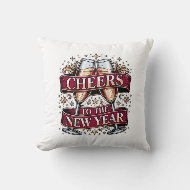 New Year's Champagne T-Shirt, Premium Ornate Toast Throw Pillow (Front)