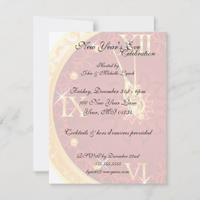 New Year's Clock Countdown Ivitation Cards (Front)