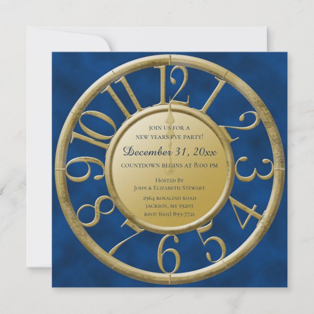 New Years Clock Countdown Party Invitation (Front)