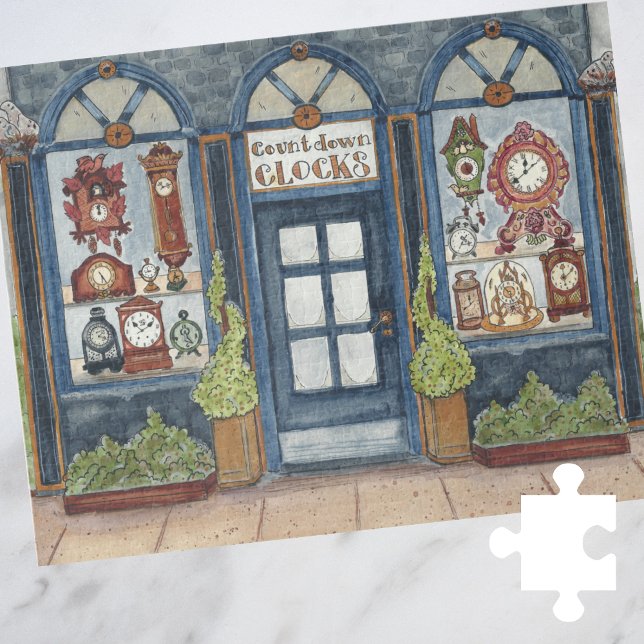 New Years Clock Shop Watercolor Jigsaw Puzzle (Creator Uploaded)