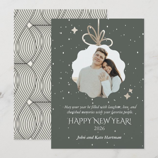 New Years Dark Holiday Green with Photo  (Front/Back)