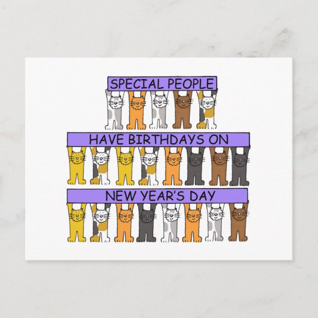 New Year's Day  Birthday Cats Holiday Postcard (Front)