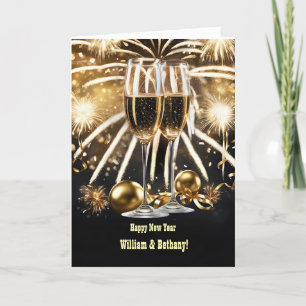 New Years Day Custom Name with Champagne Flutes Card