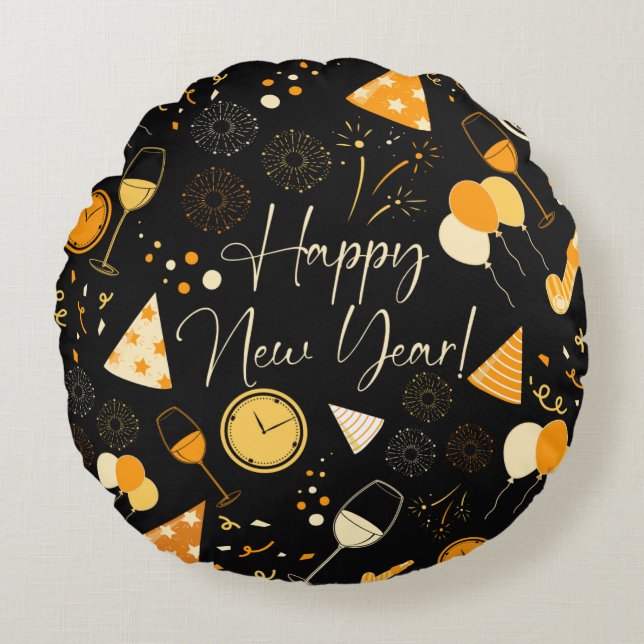 New Year's Day Round Pillow (Front)