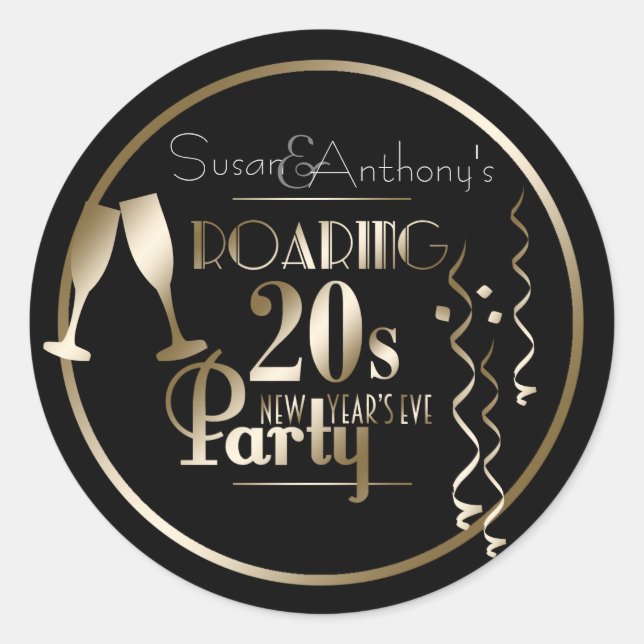 New Year's Eve 2020 Roaring 20s Gold Retro Theme Classic Round Sticker (Front)
