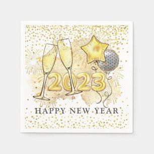 New Year's Eve 2023 Champagne Balloons Glitter  Napkin