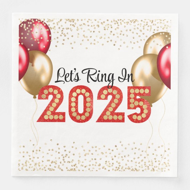 New Year's Eve 2025 Party Red and Gold Marquee  Napkin (Front)