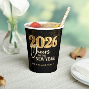 New Year's Eve 2026 Party Gold Glitter Paper Cups