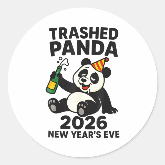 New Years Eve 2026 Trashed Panda Premium  Classic Round Sticker (Front)