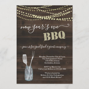 New Year's Eve BBQ Party Invitation - Rustic Wood